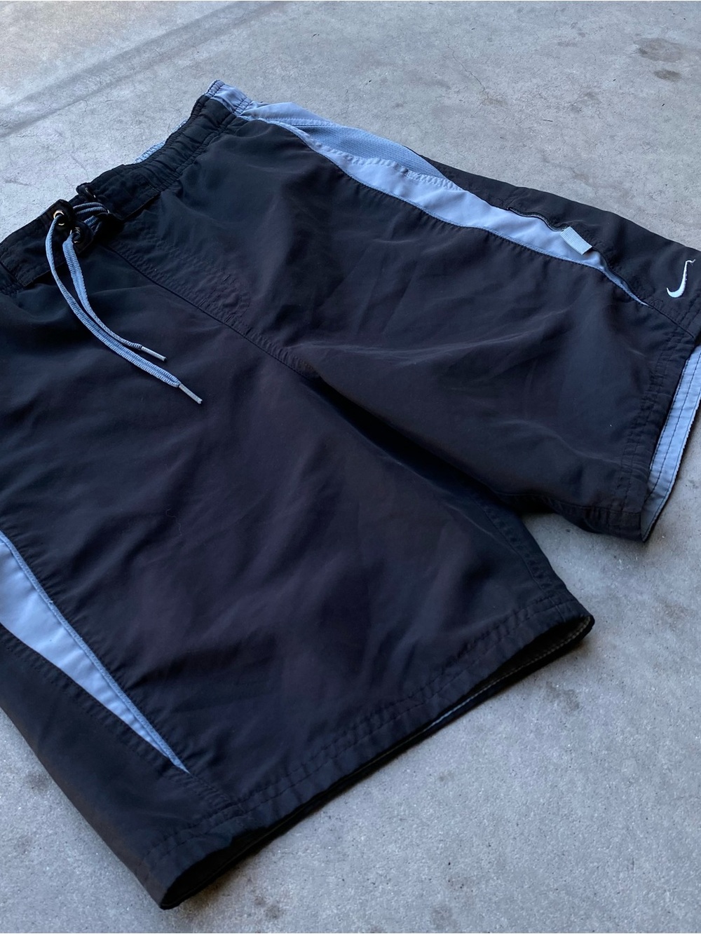 Baggy Nike two tone black & grey swim trunks with black mesh lining